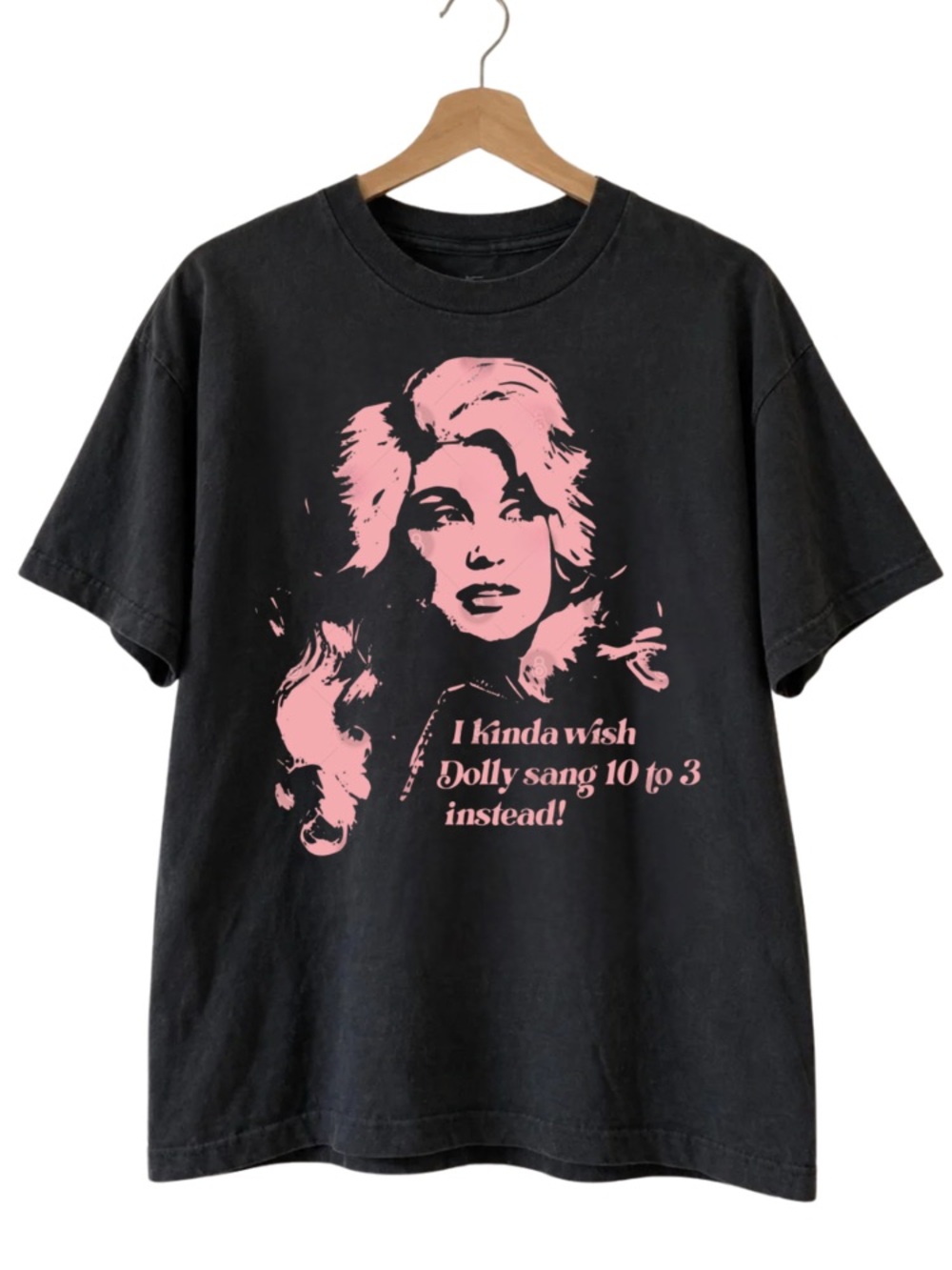 Black Graphic Tee with Pink Dolly Porton